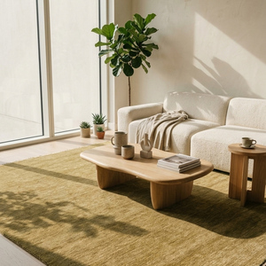 Tapis de salon et chambre à coucher en laine tuftée à la main de qualité supérieure, vert olive, antidérapant, moderne, texturé, pour une décoration rustique de la maison - Product Image 3