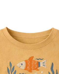 เสื้อยืดครอปพิมพ์ลายปลาสีเบจสำหรับผู้หญิง ผ้าฝ้าย แขนสั้น สไตล์ลำลอง เสื้อท่อนบนสำหรับฤดูร้อน ทรงหลวม แฟชั่นเสื้อยืดลายกราฟิก ขายส่งเสื้อผ้า - Product Image 2