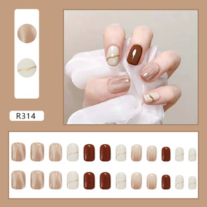 Uñas postizas de lujo ABS de color <span class=keywords><strong>nude</strong></span> con efecto floral multicolor, uñas artísticas suaves para dedos cortos, uñas de vestir con pegamento pre-diseñado. - Product Image 2