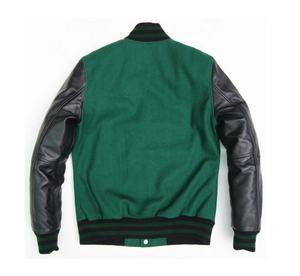 แจ็คเก็ตหนังแท้แบบ Letterman สำหรับผู้ชาย ทำจากผ้าขนสัตว์ สีดำ พร้อมปักโลโก้สีตามสั่ง - Product Image 2