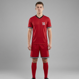 Ensemble de maillot de football rouge à col en V avec numéro 10, manches courtes, évacuation de l'humidité, vêtements de sport pour hommes adultes - Product Image 3
