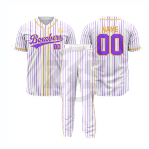 Ensemble uniforme de baseball Zersia International Bombers, blanc, bleu, rouge, à rayures fines, pour homme adulte, en polyester respirant, par sublimation - Product Image 3