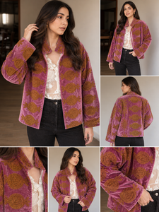 SUJANI Bomber <b>Jacket</b>-Floral Embroidery Reversible <b>Short</b> Length Mandarin Collar Spring Season Sheep Skin Leather - Product Image 5