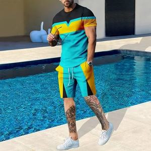 Novedad de verano 2025, chándal de gimnasio informal personalizado al por mayor para hombre, Camiseta estampada de 2 piezas con patrón sólido, Jogging transpirable - Product Image 3