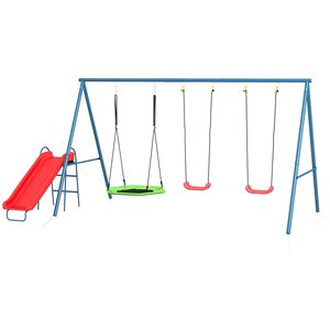 Altalena Doppia con Scivolo e Nido, Capacità 160 kg, Set da Gioco 3-in-1 in Metallo per Bambini 3-8 Anni, per Giardino e Scuola, Materiale PP - Product Image 1