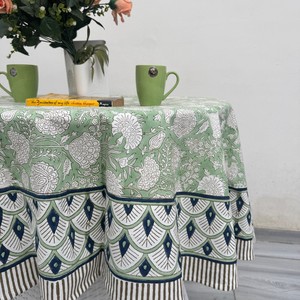 Indian Luxury Round Hand Block Printed Handmade Cotton <b>Tablecloth</b> with Floral Pattern Durable & Eco-Friendly for Sweet Home - Product Image 4