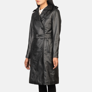 High Quality Wholesale <b>Women's</b> Jackets Stylish Genuine Leather Black <b>Double</b> <b>Breasted</b> Leather <b>Coat</b> Custom Logo Colors OEM - Product Image 6