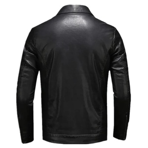 Men's Motorcycle Leather <b>Jacket</b> Large Size Pocket Black Zipper Lapel <b>Slim</b> <b>Fit</b> Male Spring and Autumn High <b>jacket</b> for men - Product Image 4