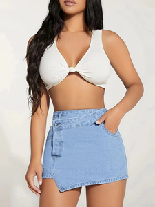 กางเกงยีนส์ขาสั้นผู้หญิงทรงสกินนี่เซ็กซี่แบบขาดๆ แต่งกระดุม รุ่นซัมเมอร์ 2025 สีสันปรับแต่งได้ ขายส่ง - Product Image 2