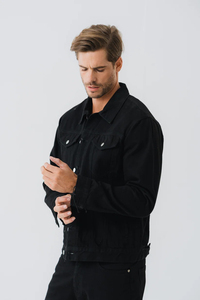 OEM Men's Regular Oversized <b>Denim</b> <b>Jacket</b> Casual Outerwear with Wool & Fabric Button Coat Fall Windproof Waterproof Stand Collar - Product Image 4