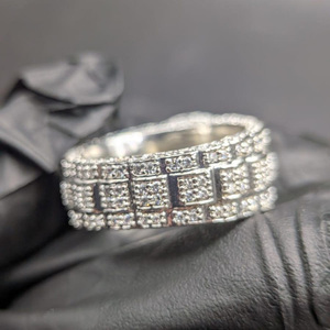 Women's 925 Silver Moissanite Cocktail <b>Ring</b> Round Brilliant Cut Pave Setting Luxury <b>Crown</b> Style Engagement <b>Ring</b> - Product Image 4