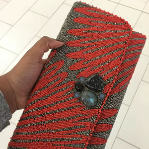 Bolso de mano tipo sobre con cuentas rojas naranja al mejor precio, cartera larga de cuentas de vidrio para mujer, bolso de noche para fiesta o banquete, tarjetero con cuentas. - Product Image 1