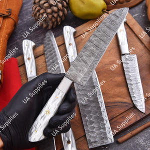 Ensemble de couteaux de chef de cuisine professionnels en acier Damas forgé à la main, 5 pièces, manche intégral, ambidextres, support de personnalisation OEM/ODM - Product Image 6