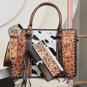 กระเป๋าโท้ทหนังวัวพร้อมเครื่องมือทำมือมาใหม่ชุดจับคู่2ชิ้น - Product Image 5