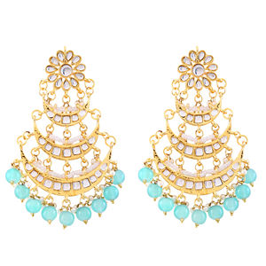 Pendientes colgantes Kundan Jadau de la ciudad de Hyderabad con perlas, aleación, cristal y diamantes de imitación, modernos y coloridos, para bodas, para mujeres y niñas. - Product Image 1