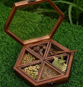 Spice <b>Box</b> for Kitchen Wooden Table Top Masala Dabba Containers by blossom craft india - Product Image 1