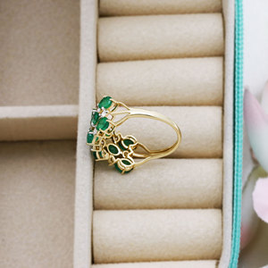 Anillo de Oro Amarillo Sólido de 14K con Esmeralda Verde Ovalada y Racimo de Diamantes, Anillo Ancho de Joyería Fina, Anillos de Piedras Preciosas al por Mayor para Mujeres, Bodas y Fiestas - Product Image 5