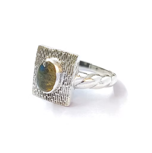 925 Sterling Silver Vintage <b>Labradorite</b> Blue Fire Gemstone <b>Ring</b> Trendy Alloy <b>Rings</b> Bezel Setting Unisex Jewelry - Product Image 2
