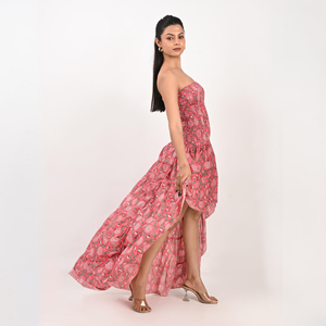 Cotton Tube Maxi <b>Dress</b> Womens Floral Printed Strapless <b>Long</b> Maxi <b>Dress</b> with Ruffled High Low Hem for <b>Beach</b> Holiday - Product Image 2