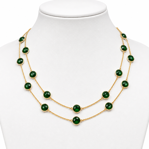 Collar llamativo de cadena de eslabones de aleación de zinc y latón chapado en oro antiguo con ónix verde natural, clásico y sólido, regalo para mujer, ideal para bodas. - Product Image 1