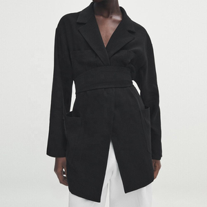 Abrigos de lana largos sin cuello para mujer, chaqueta de invierno para mujer - Product Image 1