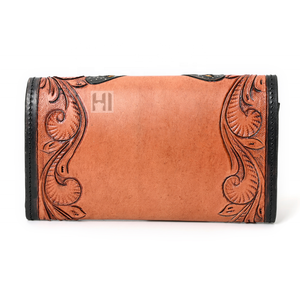 Portefeuille trifold en cuir de vachette de luxe avec blocage RFID, motif floral vintage, fermeture éclair - Product Image 4