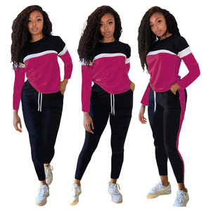 Conjunto Deportivo Rosa para Mujer Talla Grande, Top de Manga Larga con Cierre de Media Cremallera y Bolsillos Laterales con Bloques de Color, Ropa Casual de Otoño - Product Image 4