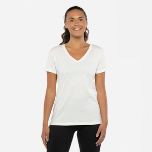 T-shirt à manches courtes pour femme, col en V, 100% coton biologique de luxe, pré-rétréci, certifié GOTS, doux, respirant, classique - Product Image 3