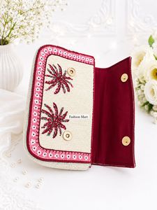 Pochette florale perlée faite à la main avec motif palmier, sac de soirée - Product Image 4
