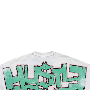 Regular Fit Men's <b>White</b> T-<b>Shirt</b> Green Pink Graffiti Print Front Logo Formal <b>Short</b> <b>Sleeve</b> 100% Cotton Silk Screen Printed - Product Image 3