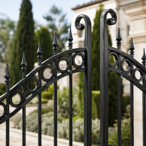 Puerta de Entrada Doble de Hierro Forjado Negro Ornamentado con Adornos de Espiga y Volteos para Seguridad en Entradas de Villas y Jardines - Product Image 3
