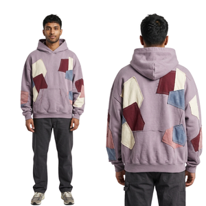 Sudadera con capucha de forro polar grueso, con paneles múltiples, corte y costura combinados, cómoda, con bloques de color, parches en contraste y lavado ácido. - Product Image 1