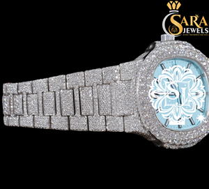 New Arrival Luxurious Blue Dial Moissanite Diamond Watch 41mm Stainless Steel Band Hip Hop Style Business Watch 20mm Band Analog - Product Image 3