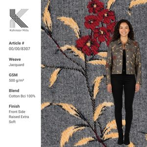 Tela Jacquard de Algodón 100% BCI Peinado de 500 g/m² al por Mayor, Ecológica, con Diseño Floral en Relieve, Acabado Suave, para Chaquetas y Abrigos de Invierno de Alto Gramaje - Product Image 1