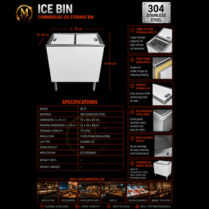 Contenedor de Hielo Aislado Térmicamente de Grado Alimenticio Premium, Acero Inoxidable, Gran Capacidad, para Restaurantes, Bares y Cafés Comerciales - Product Image 6