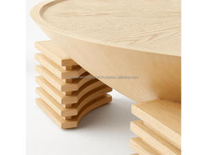 Designer Wooden Coffee Table Sculptural Bowl Top Center Table Luxury Solid Wood Round Coffee Table with Block Legs 2026 - Product Image 5