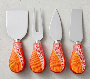 <b>Cheese</b> <b>Knife</b> <b>Set</b> Stainless Steel Blades Plastic Handles With Red Orange Patterned Design Durable Cutlery For Serving Use - Product Image 3