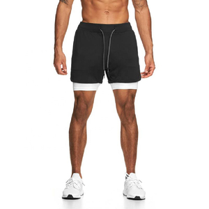 Wholesale Men's Double <b>Layer</b> Sport Shorts Built-in Compression Shorts Breathable Training Shorts for Running Custom Logo - Product Image 2