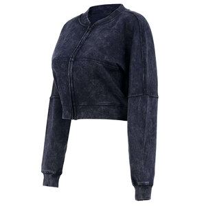 Conjunto Deportivo de Mujer de Manga Larga con Cierre y Lavado Ácido, 100% Algodón Transpirable, Sudadera con Cuello Redondo y Pantalón, Directo de Fábrica - Product Image 6