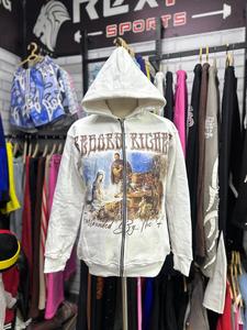 Sweat à capuche zippé vintage personnalisé, 100% coton, coupe oversize, streetwear, imprimé rose et gris, unisexe, décontracté, automne - Product Image 6