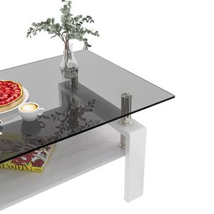 Tavolino da Caffè Moderno Rettangolare con Piano in Vetro Temperato e Strato in MDF Colore Grigio per Soggiorno - Product Image 4