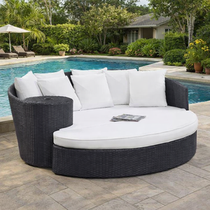 Round Outdoor Daybed <b>Rattan</b> Wicker Sun Lounger Cushioned Patio <b>Sofa</b> for Garden Courtyard Hotel - Product Image 2