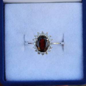 Vintage Oval <b>Garnet</b> <b>Ring</b> Sterling <b>Silver</b> Cubic Zirconia Gemstone Engagement <b>Ring</b> Gift For Her Jewelry - Product Image 6