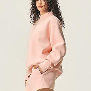 Custom Front Logo Women Autumn Casual Oversized Breathable Mock Neck <b>Pullover</b> <b>Jumper</b> Long Sleeves Drop Shoulder Sweatshirt - Product Image 6