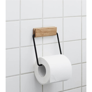 Porte-papier toilette minimaliste en métal et bois, fixation murale, noir, pour salle de bain, support de rangement décoratif, design durable - Product Image 1