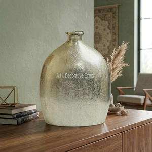 Speckled Metallic Bud <b>Vase</b> Frosted Silver Bottle Centerpiece Contemporary Oval Metal <b>Vase</b> for Living Room & Hotel Staging Decor - Product Image 2