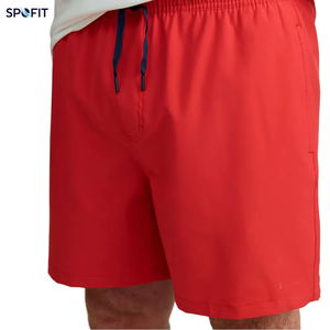 SPOFIT Men's <b>Red</b> Board Shorts Mid Elastic Waist Breathable Quick Dry Casual with Pockets Solid Color Knitted Canvas Polyester - Product Image 1