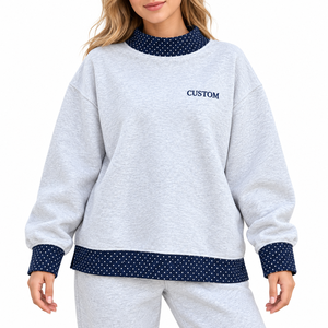 Sudadera Blanca Personalizada con Bordado, Cuello Redondo, para Mujer, con Detalles de Puntos, Informal, Otoñal, Tejida, 100% Algodón, Manga Larga - Product Image 4