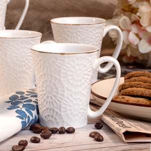 Luxury Embossed Porcelain Tea <b>Cups</b> (<b>Set</b> of 4) Durable Espresso <b>Cups</b> 90ml-150ml Capacity Low MOQ Pure White Design Style - Product Image 3