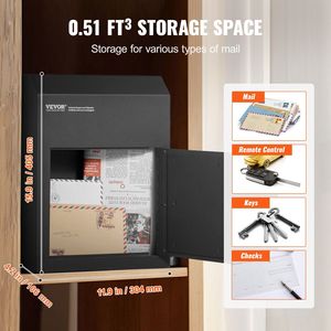 Boîte à clés murale en acier robuste de 1,8 po x 12 po avec serrure, boîte à courrier noire 12x6x16 po, organisateur mural - Product Image 3